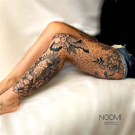 women's feminine leg sleeve tattoo